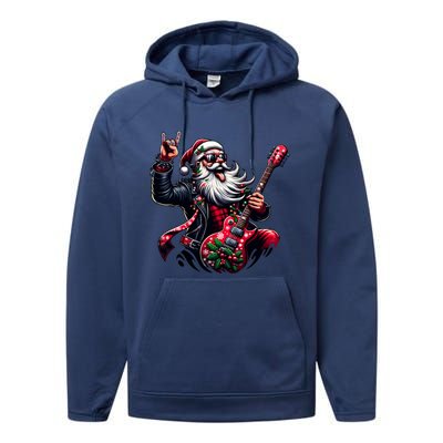 SantaS Rockin Jam Rock And Roll Santa Christmas Cool Gift Performance Fleece Hoodie