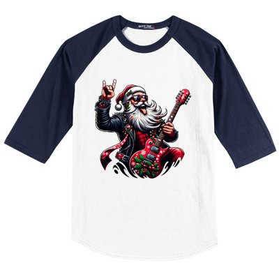 SantaS Rockin Jam Rock And Roll Santa Christmas Cool Gift Baseball Sleeve Shirt