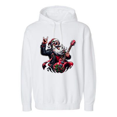 SantaS Rockin Jam Rock And Roll Santa Christmas Cool Gift Garment-Dyed Fleece Hoodie