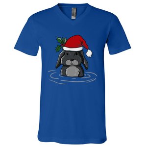 Santa Rabbit Kawaii Xmas Retro Family Funny Ugly Christmas Gift V-Neck T-Shirt