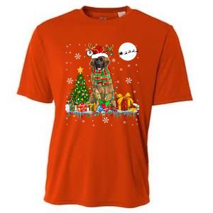 Santa Reindeer Leonberger Christmas Tree Lights Dog Owner Cute Gift Cooling Performance Crew T-Shirt