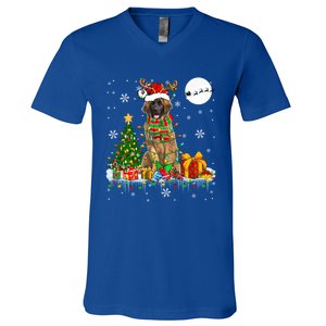 Santa Reindeer Leonberger Christmas Tree Lights Dog Owner Cute Gift V-Neck T-Shirt