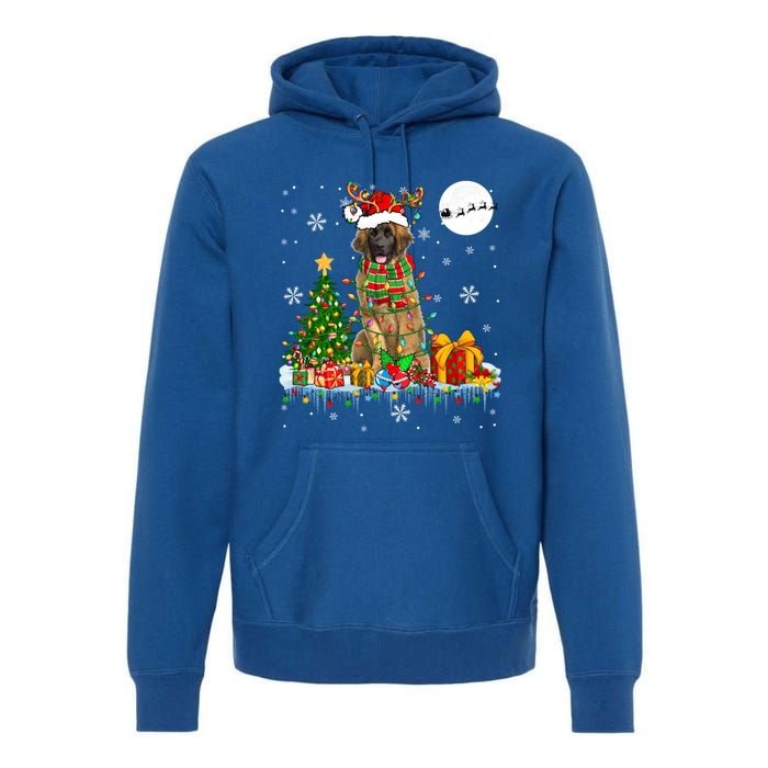 Santa Reindeer Leonberger Christmas Tree Lights Dog Owner Cute Gift Premium Hoodie