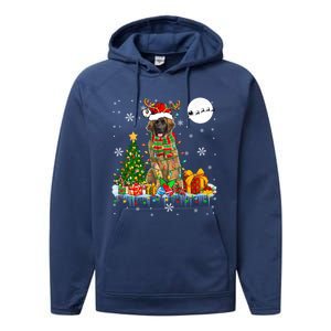 Santa Reindeer Leonberger Christmas Tree Lights Dog Owner Cute Gift Performance Fleece Hoodie