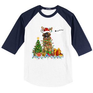 Santa Reindeer Leonberger Christmas Tree Lights Dog Owner Cute Gift Baseball Sleeve Shirt