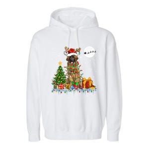 Santa Reindeer Leonberger Christmas Tree Lights Dog Owner Cute Gift Garment-Dyed Fleece Hoodie