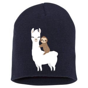 Sloth Riding Llama Shirts Funny Birthday Gift Short Acrylic Beanie