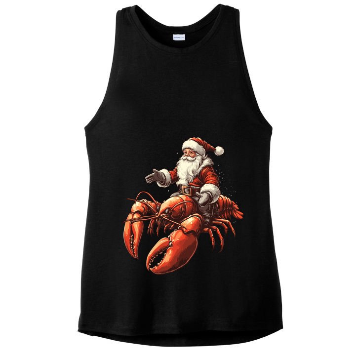 Santa Riding Lobster Funny Lobster Christmas Xmas Pajama Funny Gift Ladies PosiCharge Tri-Blend Wicking Tank