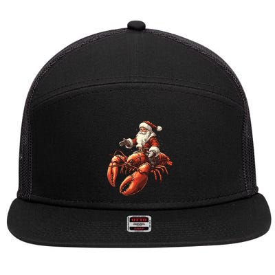 Santa Riding Lobster Funny Lobster Christmas Xmas Pajama Funny Gift 7 Panel Mesh Trucker Snapback Hat