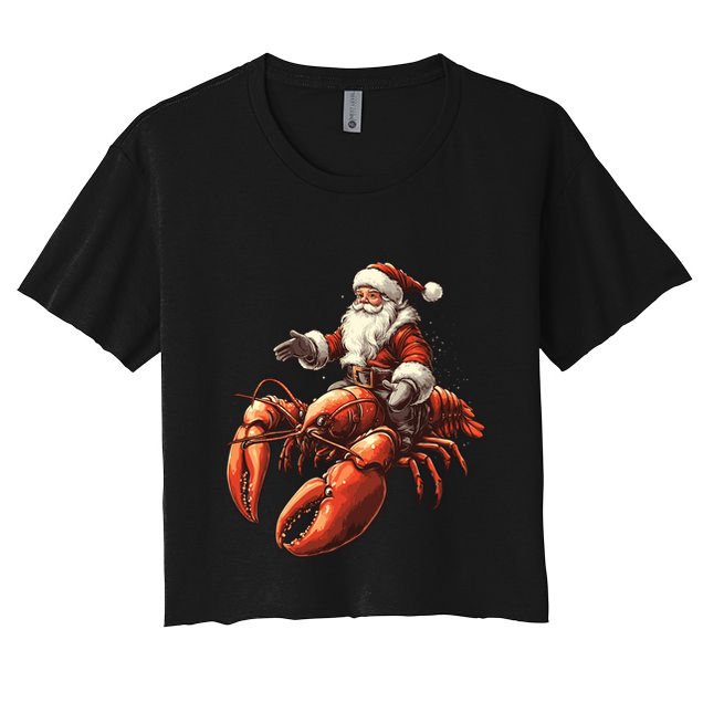 Santa Riding Lobster Funny Lobster Christmas Xmas Pajama Funny Gift Crop Top