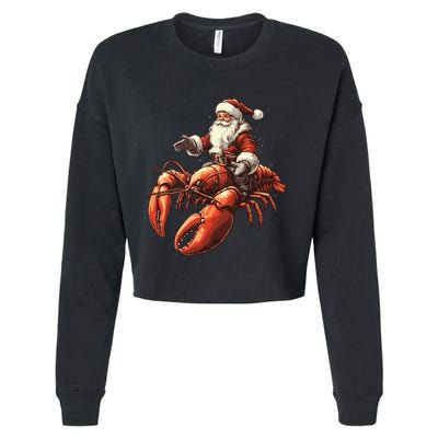 Santa Riding Lobster Funny Lobster Christmas Xmas Pajama Funny Gift Cropped Pullover Crew