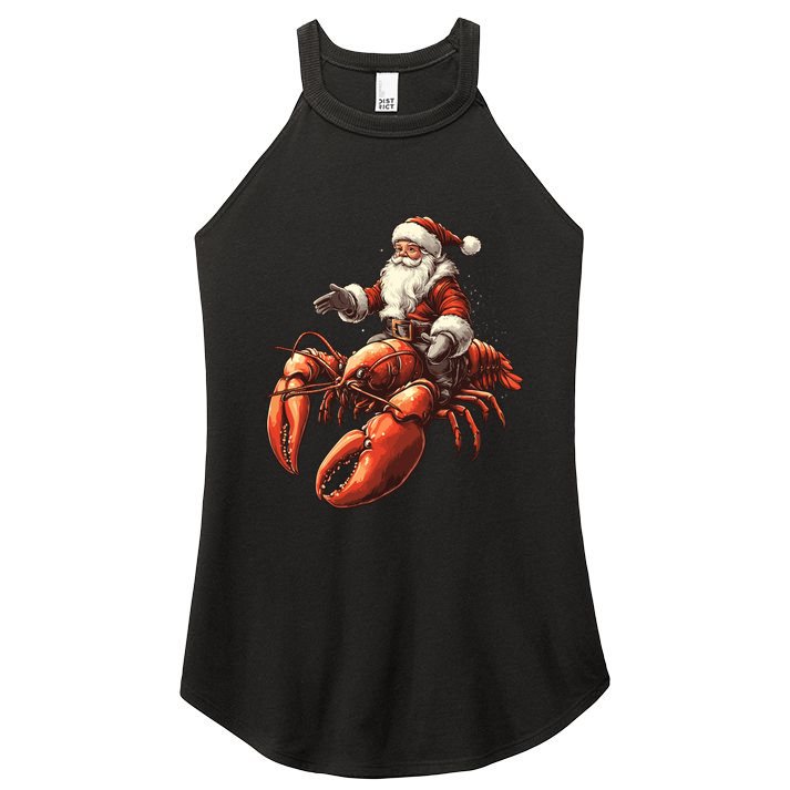 Santa Riding Lobster Funny Lobster Christmas Xmas Pajama Funny Gift Women's Perfect Tri Rocker Tank