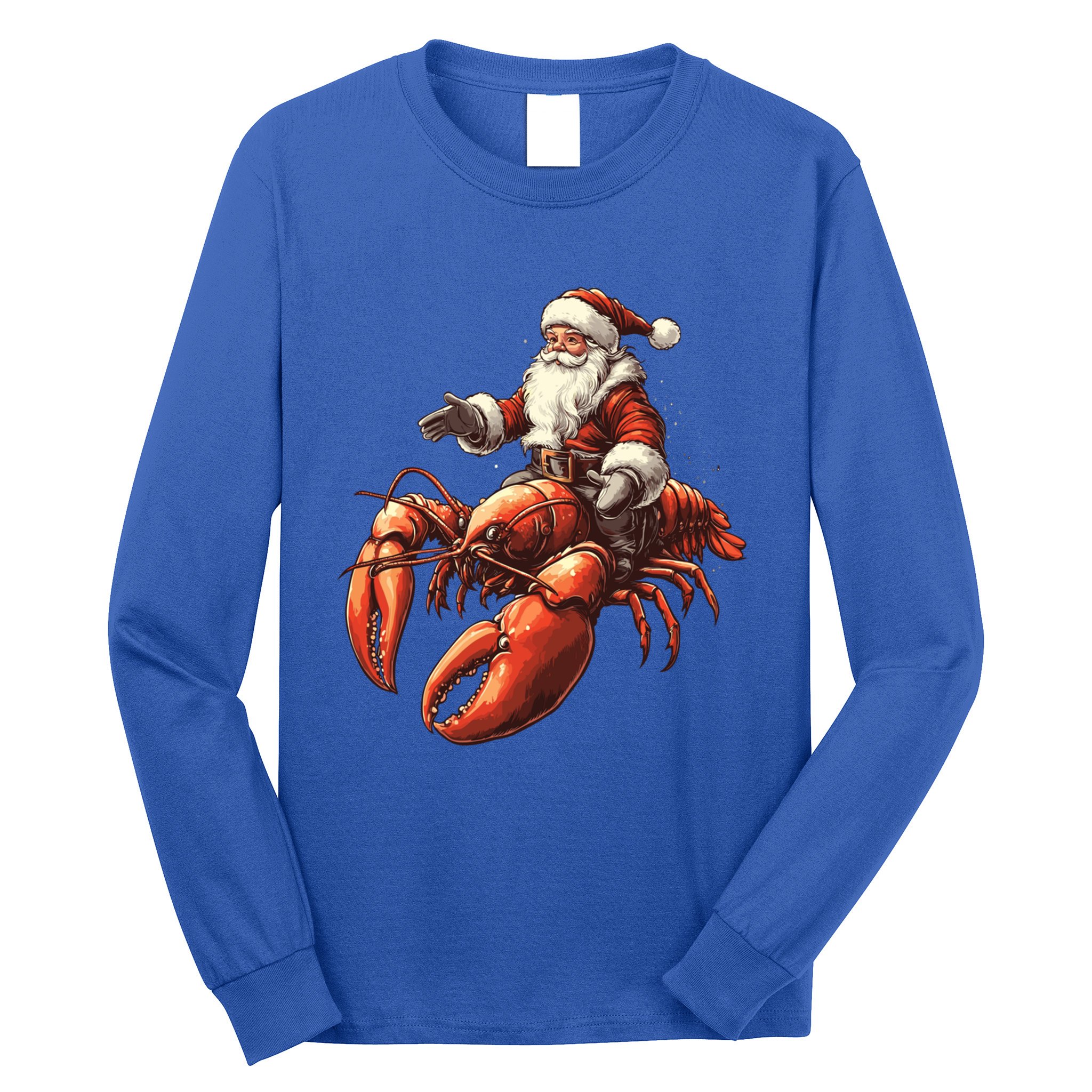 Santa Riding Lobster Funny Lobster Christmas Xmas Pajama Funny Gift Long Sleeve Shirt