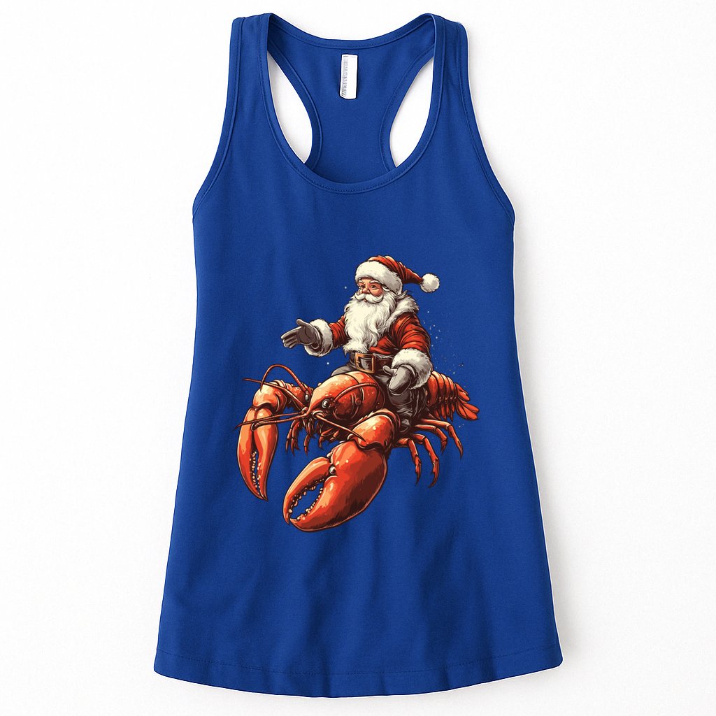 Santa Riding Lobster Funny Lobster Christmas Xmas Pajama Funny Gift Womens Tank Top