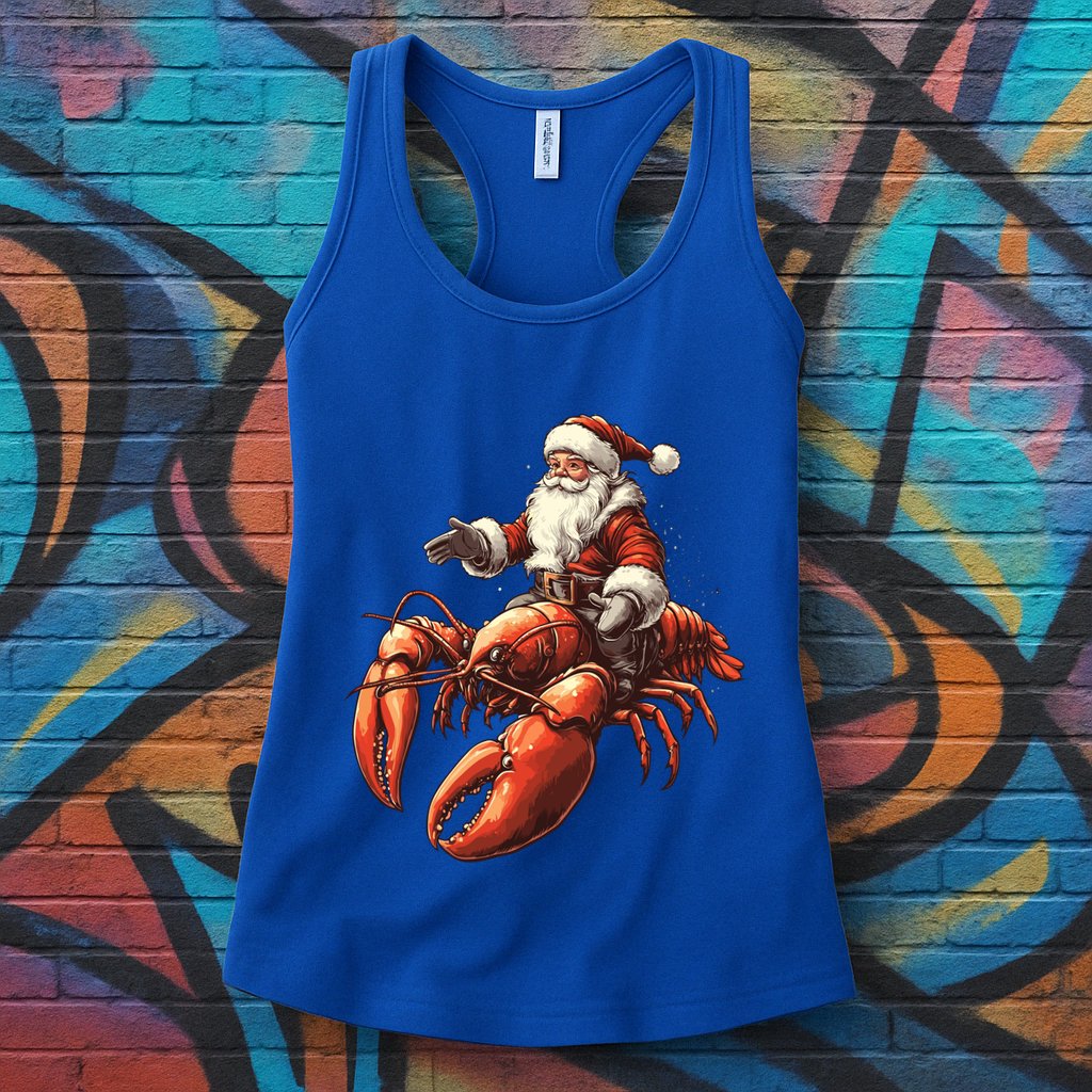 Santa Riding Lobster Funny Lobster Christmas Xmas Pajama Funny Gift Womens Tank Top