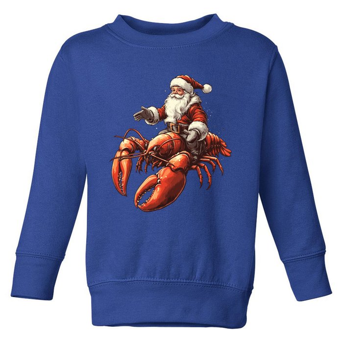 Santa Riding Lobster Funny Lobster Christmas Xmas Pajama Funny Gift Toddler Sweatshirt