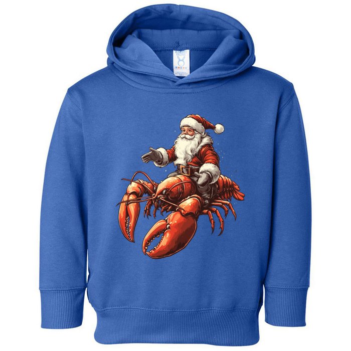 Santa Riding Lobster Funny Lobster Christmas Xmas Pajama Funny Gift Toddler Hoodie