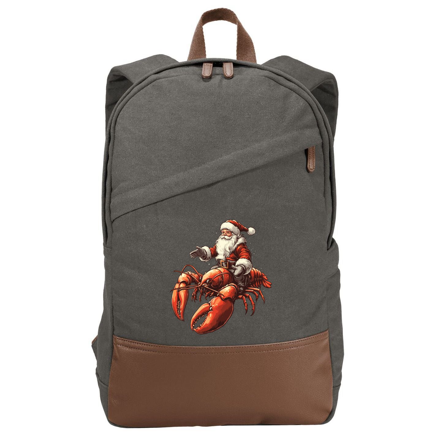 Santa Riding Lobster Funny Lobster Christmas Xmas Pajama Funny Gift Cotton Canvas Backpack