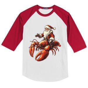 Santa Riding Lobster Funny Lobster Christmas Xmas Pajama Funny Gift Kids Colorblock Raglan Jersey