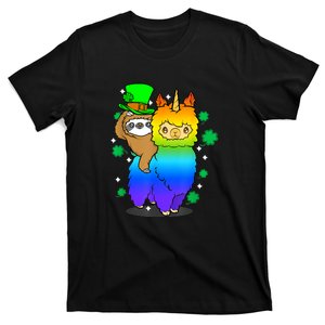 Sloth Riding Llama Unicorn St. Patricks Day T-Shirt