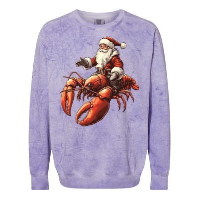 Santa Riding Lobster Funny Lobster Christmas Xmas Pajama Gift Colorblast Crewneck Sweatshirt