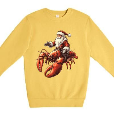 Santa Riding Lobster Funny Lobster Christmas Xmas Pajama Gift Premium Crewneck Sweatshirt