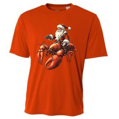 Santa Riding Lobster Funny Lobster Christmas Xmas Pajama Gift Cooling Performance Crew T-Shirt