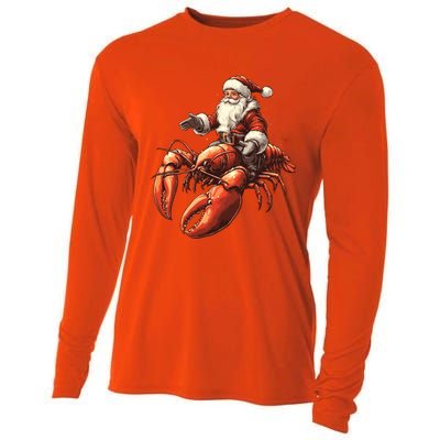 Santa Riding Lobster Funny Lobster Christmas Xmas Pajama Gift Cooling Performance Long Sleeve Crew