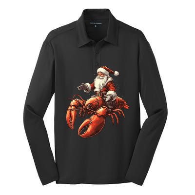 Santa Riding Lobster Funny Lobster Christmas Xmas Pajama Gift Silk Touch Performance Long Sleeve Polo