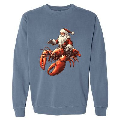 Santa Riding Lobster Funny Lobster Christmas Xmas Pajama Gift Garment-Dyed Sweatshirt