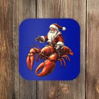 Santa Riding Lobster Funny Lobster Christmas Xmas Pajama Gift Coaster