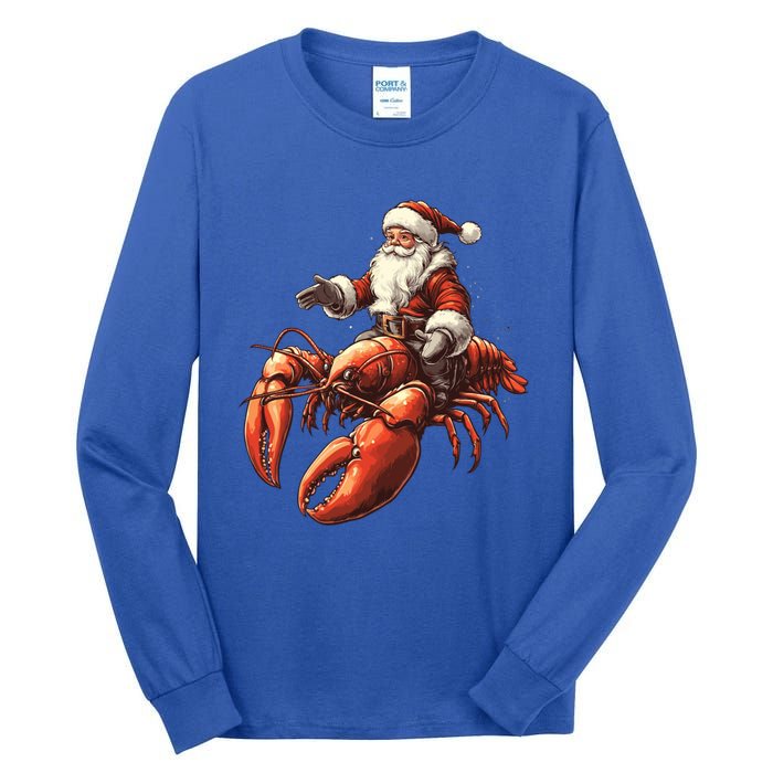 Santa Riding Lobster Funny Lobster Christmas Xmas Pajama Gift Tall Long Sleeve T-Shirt