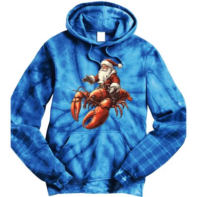 Santa Riding Lobster Funny Lobster Christmas Xmas Pajama Gift Tie Dye Hoodie