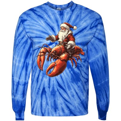 Santa Riding Lobster Funny Lobster Christmas Xmas Pajama Gift Tie-Dye Long Sleeve Shirt