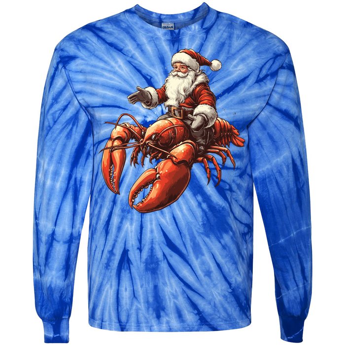 Santa Riding Lobster Funny Lobster Christmas Xmas Pajama Gift Tie-Dye Long Sleeve Shirt