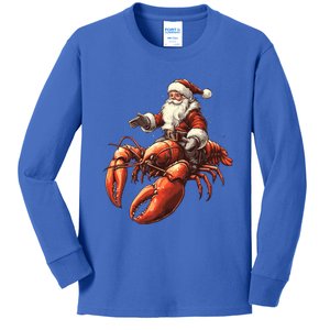 Santa Riding Lobster Funny Lobster Christmas Xmas Pajama Gift Kids Long Sleeve Shirt