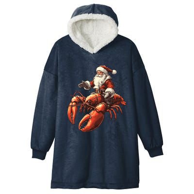 Santa Riding Lobster Funny Lobster Christmas Xmas Pajama Gift Hooded Wearable Blanket