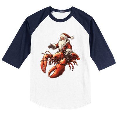 Santa Riding Lobster Funny Lobster Christmas Xmas Pajama Gift Baseball Sleeve Shirt