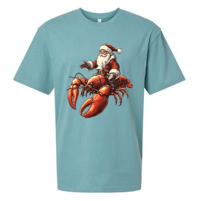 Santa Riding Lobster Funny Lobster Christmas Xmas Pajama Gift Sueded Cloud Jersey T-Shirt