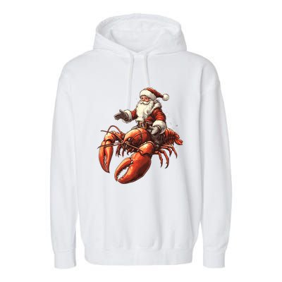 Santa Riding Lobster Funny Lobster Christmas Xmas Pajama Gift Garment-Dyed Fleece Hoodie