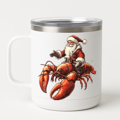 Santa Riding Lobster Funny Lobster Christmas Xmas Pajama Gift 12 oz Stainless Steel Tumbler Cup