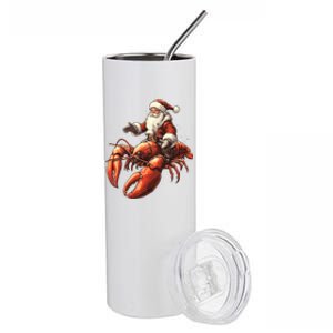 Santa Riding Lobster Funny Lobster Christmas Xmas Pajama Gift Stainless Steel Tumbler