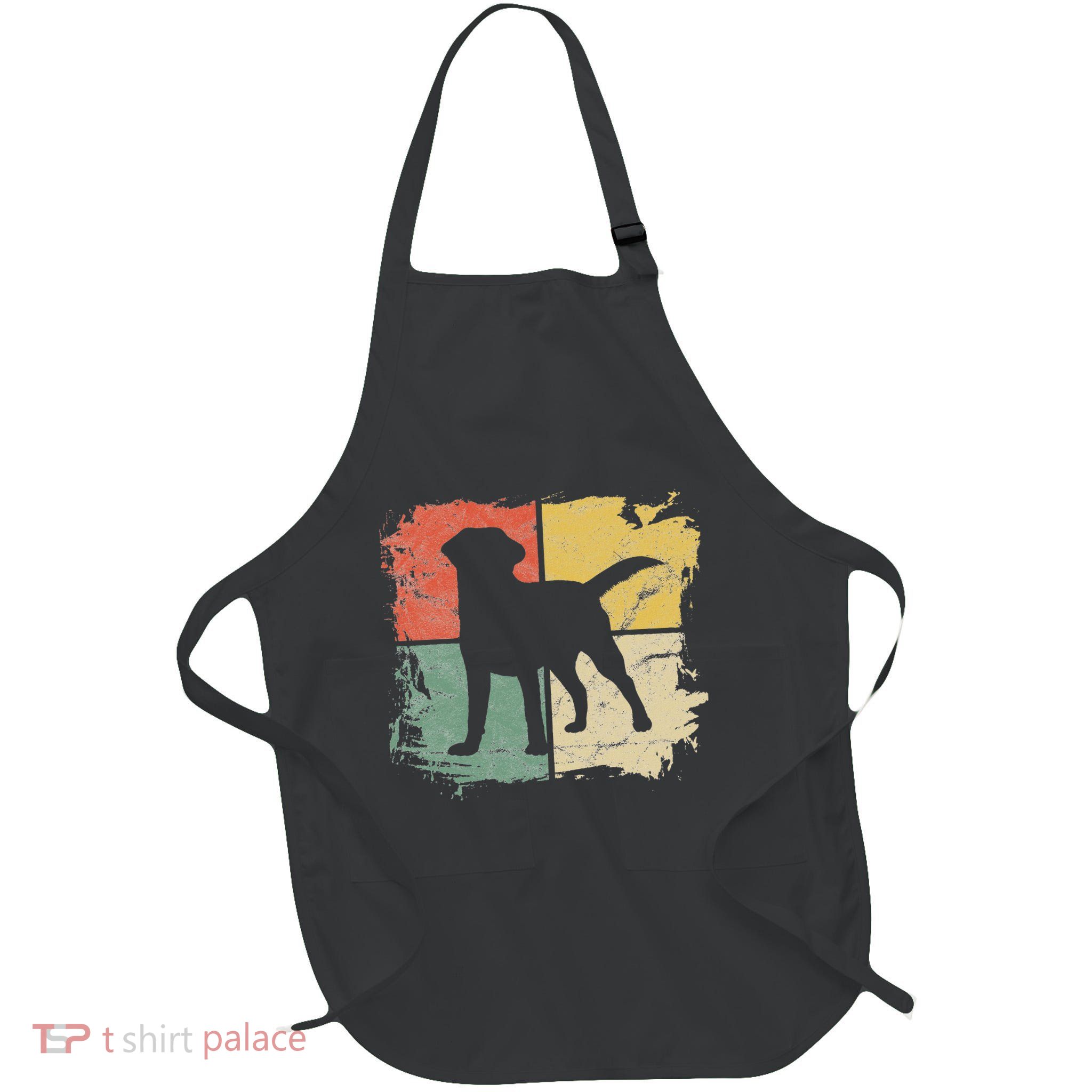 Square Retro Labrador Owner Gift Golden Black Lab Dad Mom Full-Length Apron With Pockets