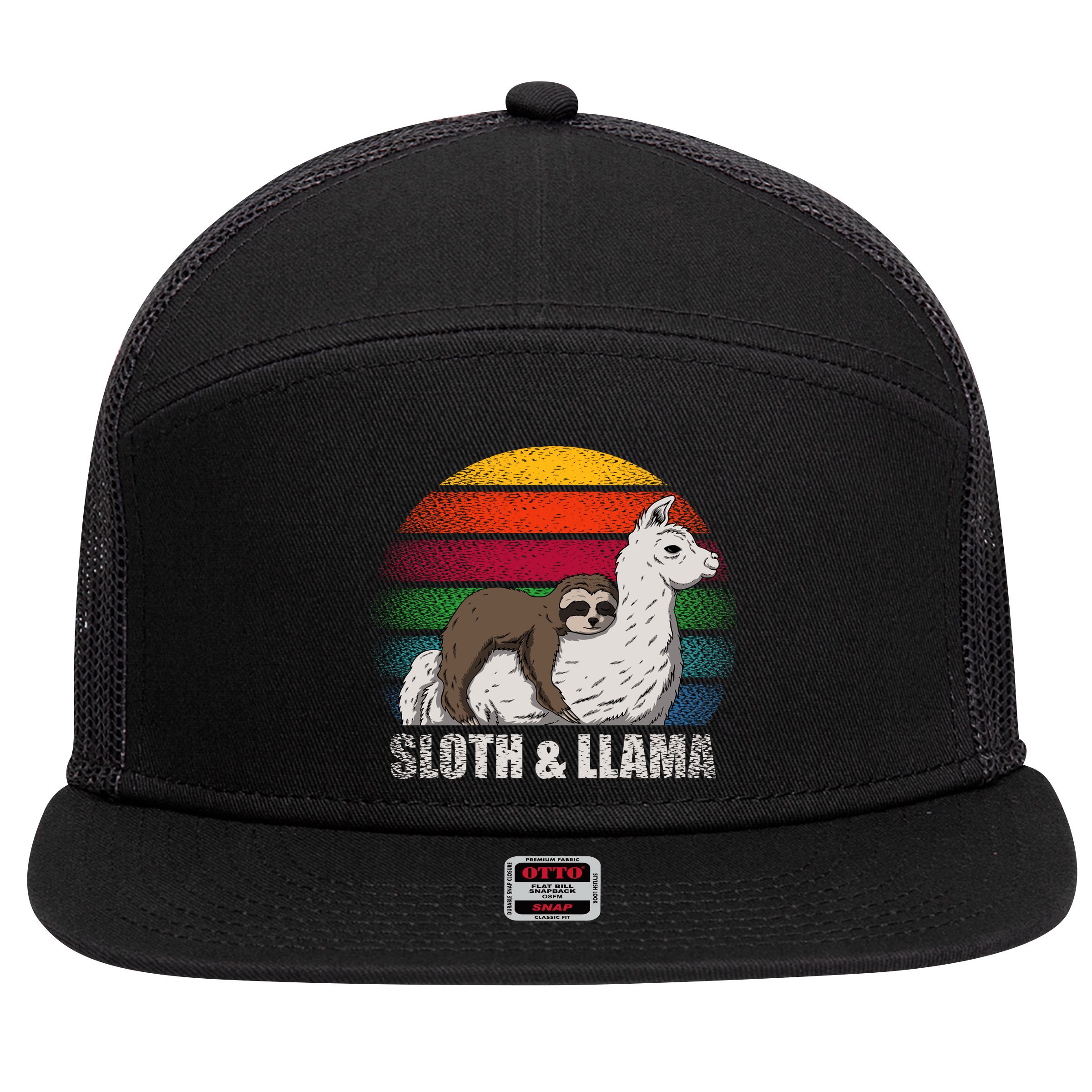 Sloth Riding LLAMA 7 Panel Mesh Trucker Snapback Hat
