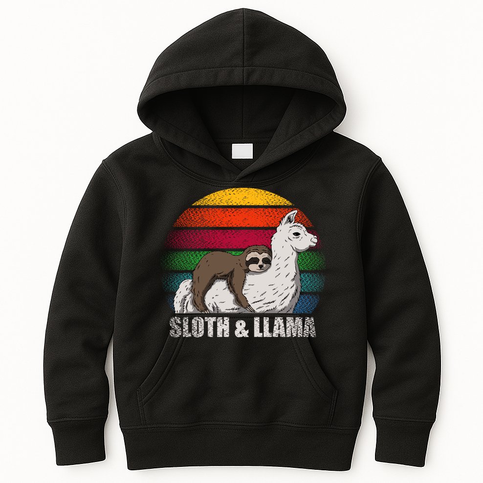 Sloth Riding LLAMA Kids Hoodie