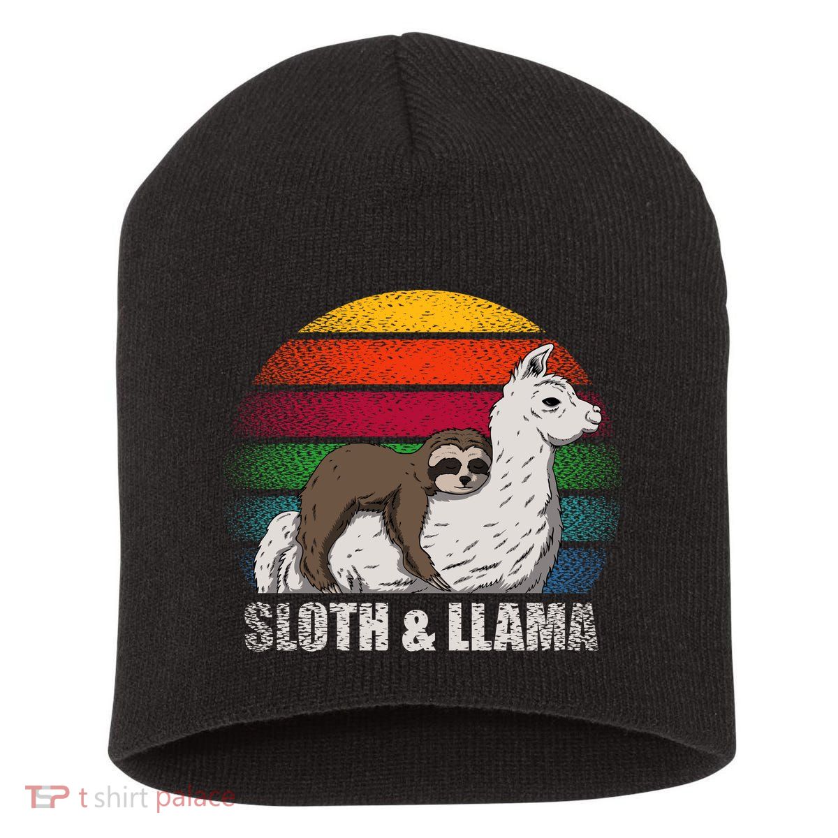 Sloth Riding LLAMA Short Acrylic Beanie