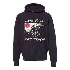 Sunset Raccoon Live Fast Eat Trash And Get Hit By A Car Premium Hoodie