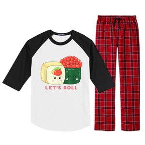 Sushi Roll Lets Roll Funny Japanese Design Raglan Sleeve Pajama Set