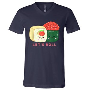 Sushi Roll Lets Roll Funny Japanese Design V-Neck T-Shirt