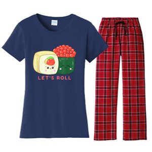 Sushi Roll Lets Roll Funny Japanese Design Women's Flannel Pajama Set